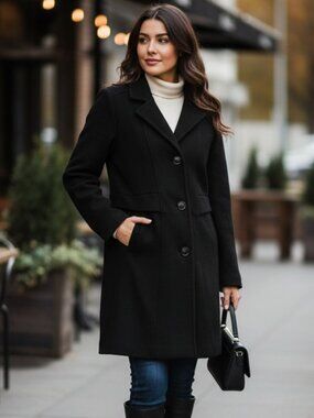 Gallery Wool Blend Walker Coat Black Small Long Winter Coat NWT Classic